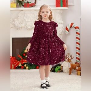 Amazon Girls Sequin Velvet Dress Long Sleeve Birthday Party Dress Fall Winter